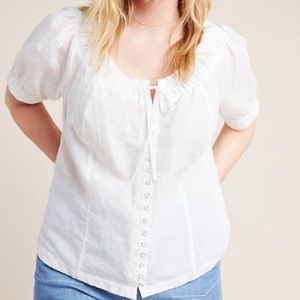 White Linen Blend Blouse from Anthropologie